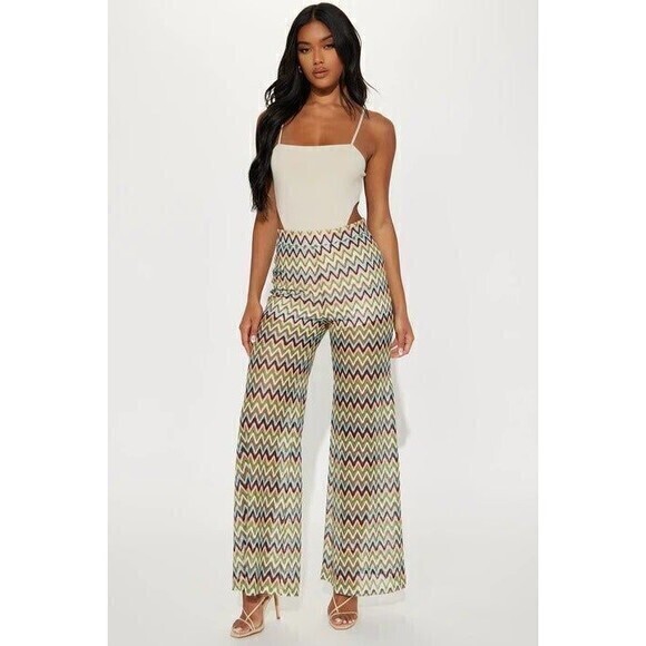 Beivy Green Crochet Wide Leg Pant Size Small‎ RefM036 - Picture 1 of 8